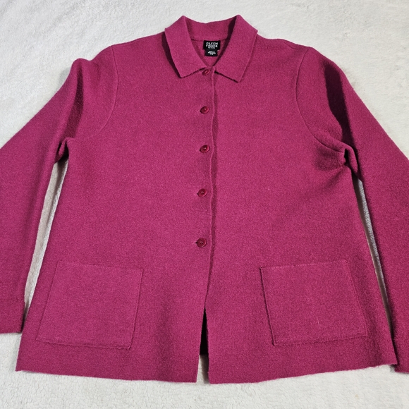 Eileen Fisher Magenta Wool Cardigan - Picture 2 of 11